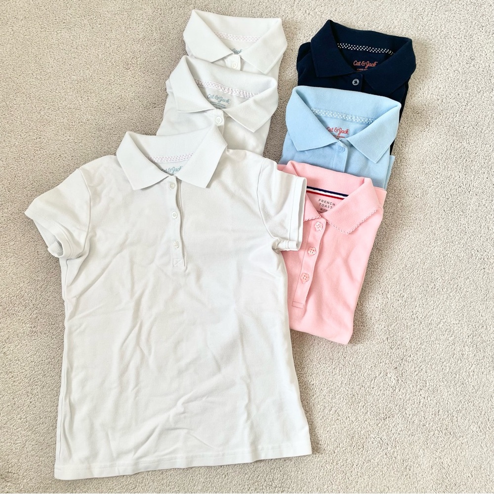 Cat & Jack French Toast Polo Shirt 6  bundle - White, Pink, Navy blue medium 7/8
